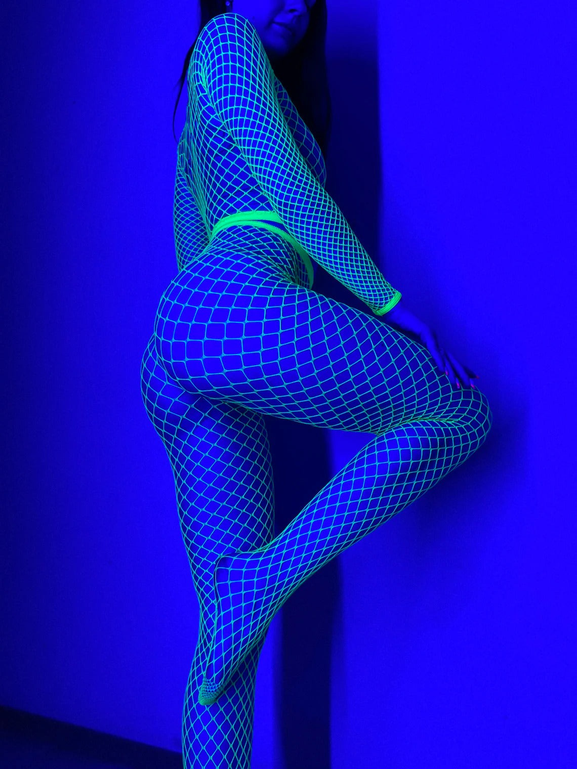 Neon acid fishnet top and tights Orange UV reactive disco party Fishnet stockings fishnet panty rave bodysuitoutfits